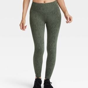 All In Motion Womens Leggings M Green Animal Print High Rise 7/8 Pockets New‎